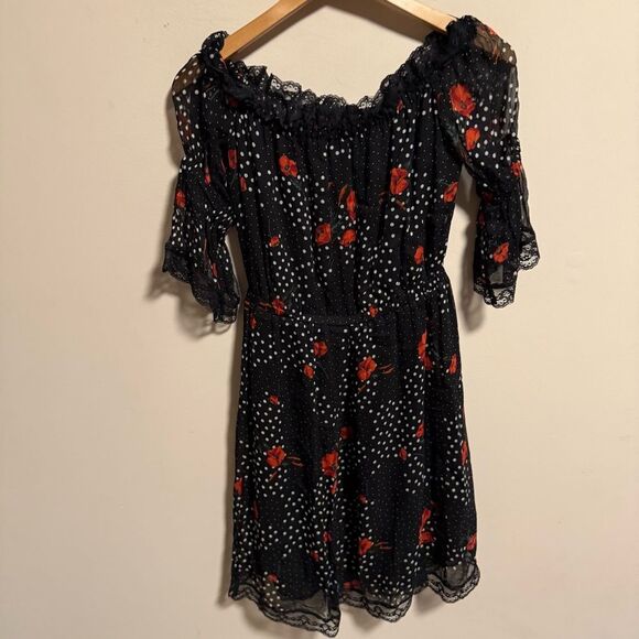 The Kooples Popi Pop Floral Chiffon Lace Trim Off Shoulder Dress- Size 1 (Small) - Picture 5 of 10